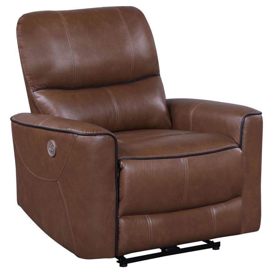 Greenfield Upholstered Power Recliner Chair Saddle Brown-zoom-1