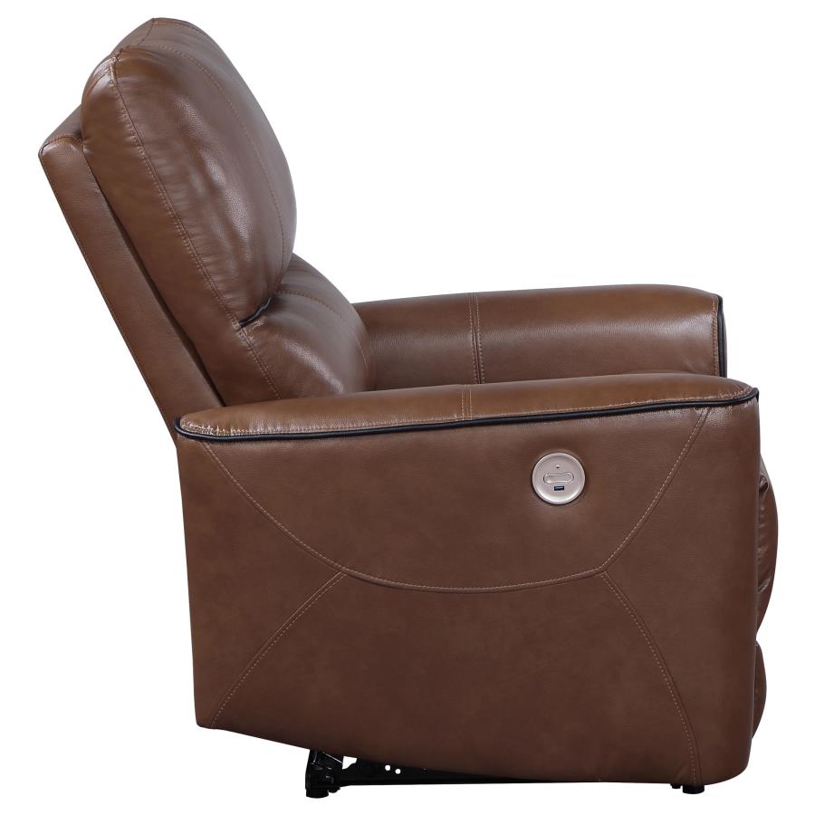Greenfield Upholstered Power Recliner Chair Saddle Brown-6