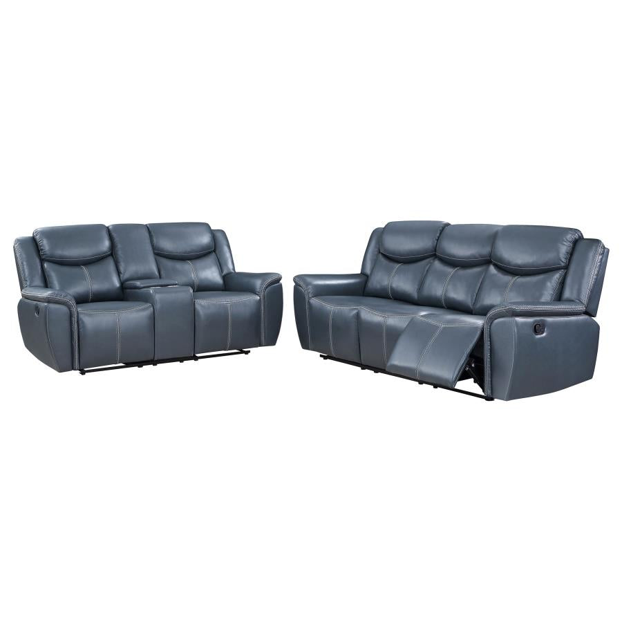 Sloane 2-piece Upholstered Reclining Sofa Set Blue-2