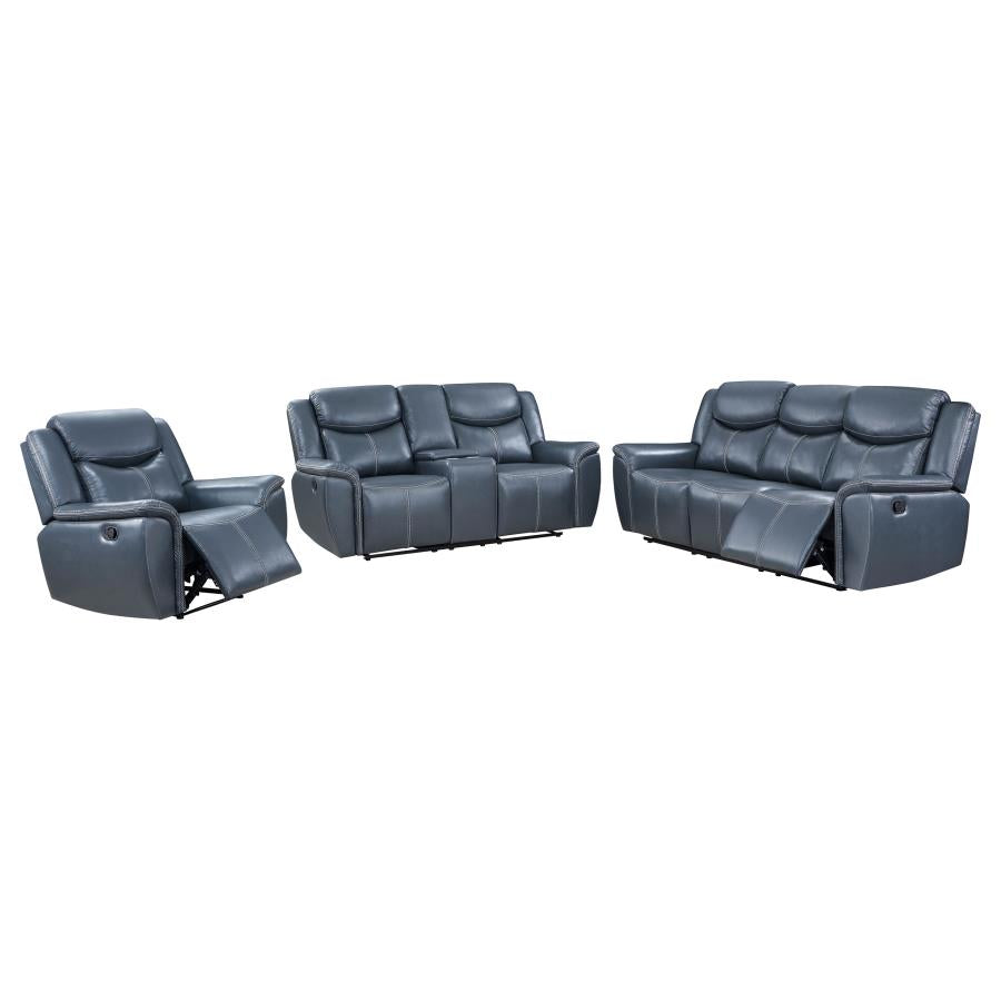 Sloane 3-piece Upholstered Reclining Sofa Set Blue-2