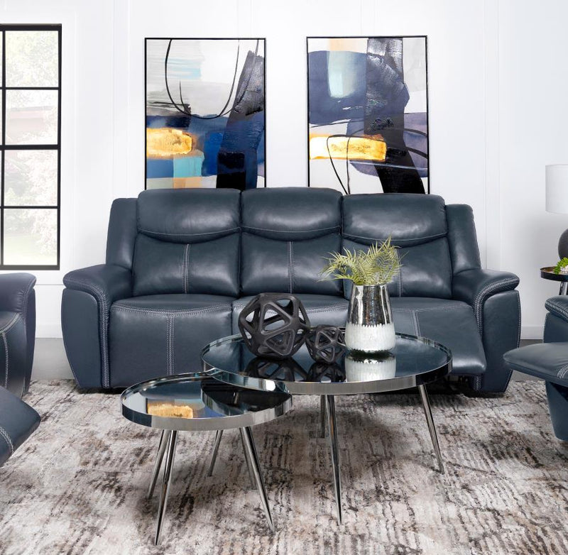 Sloane Upholstered Padded Arm Reclining Sofa Blue-zoom-