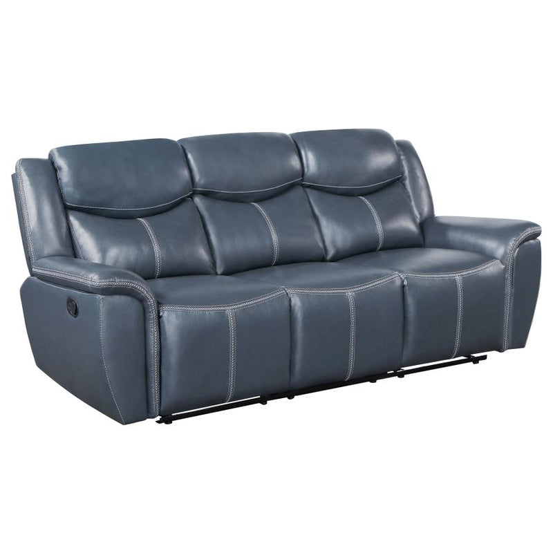Sloane Upholstered Padded Arm Reclining Sofa Blue-zoom-