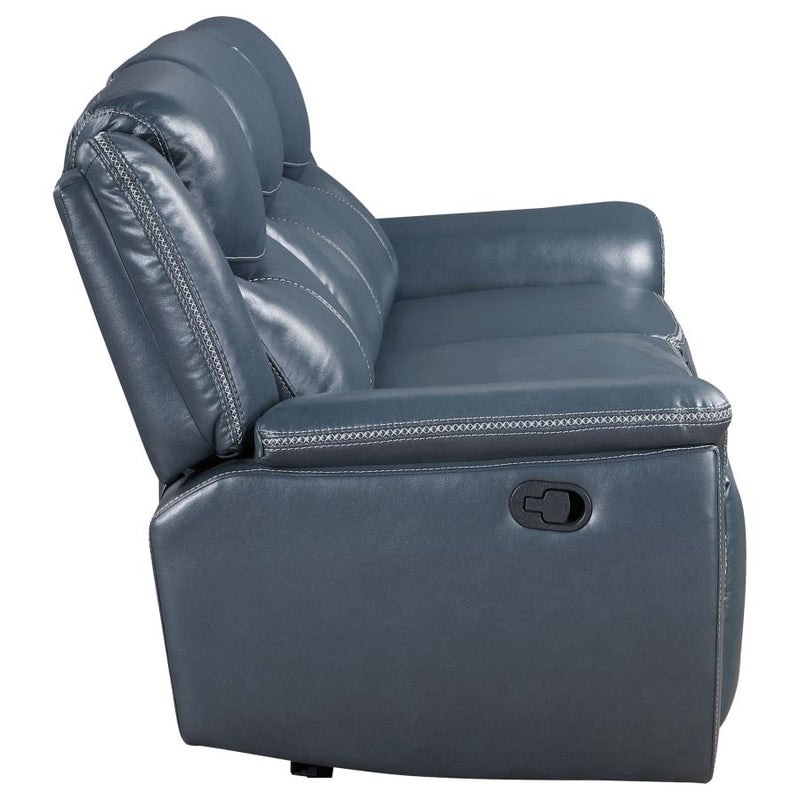Sloane Upholstered Padded Arm Reclining Sofa Blue-zoom-