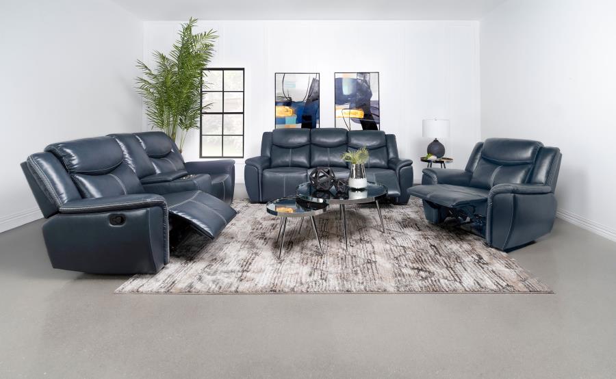 Sloane Upholstered Padded Arm Reclining Sofa Blue-zoom-12