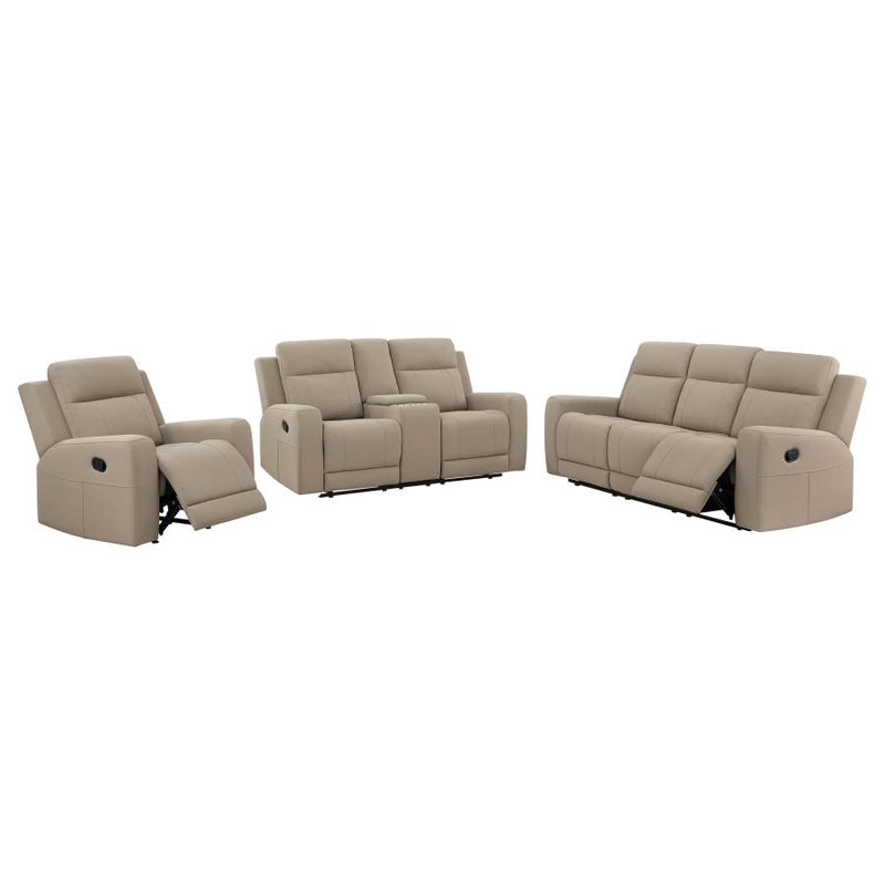 Brentwood 3-piece Upholstered Reclining Sofa Set Taupe-zoom-