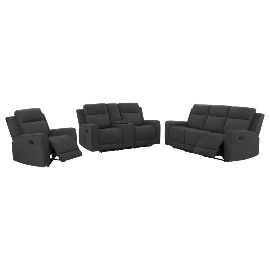 Brentwood 3-piece Upholstered Reclining Sofa Set Charcoal-zoom-2