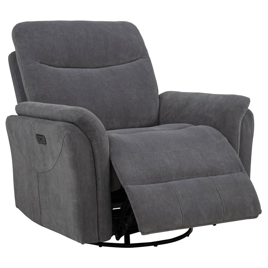 Adler Upholstered Power Swivel Glider Recliner Charcoal Grey-1