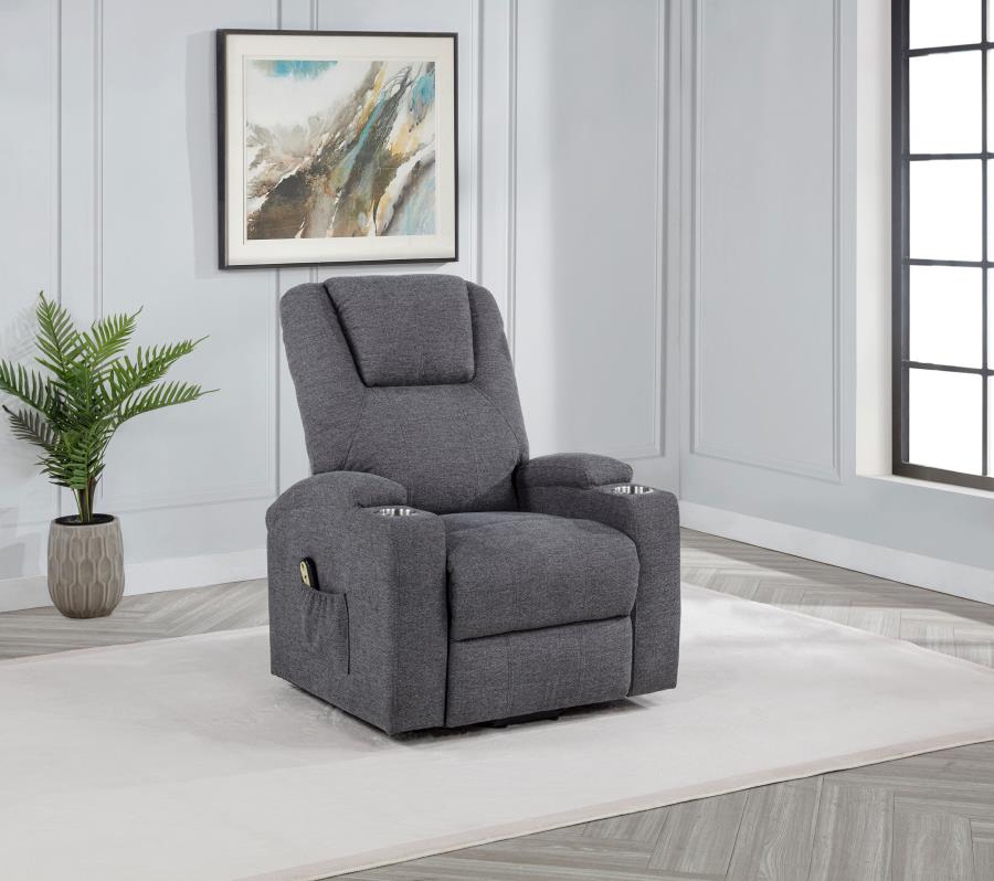 Louie Chenille Upholstered Power Lift Massage Chair Grey-zoom-2