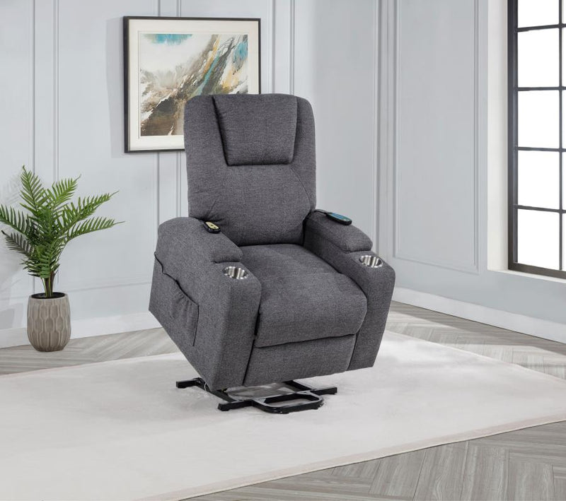 Louie Chenille Upholstered Power Lift Massage Chair Grey-zoom-