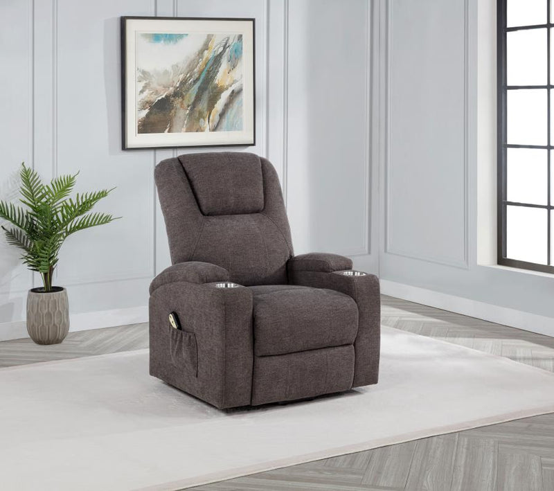 Louie Chenille Upholstered Power Lift Massage Chair Brown-zoom-