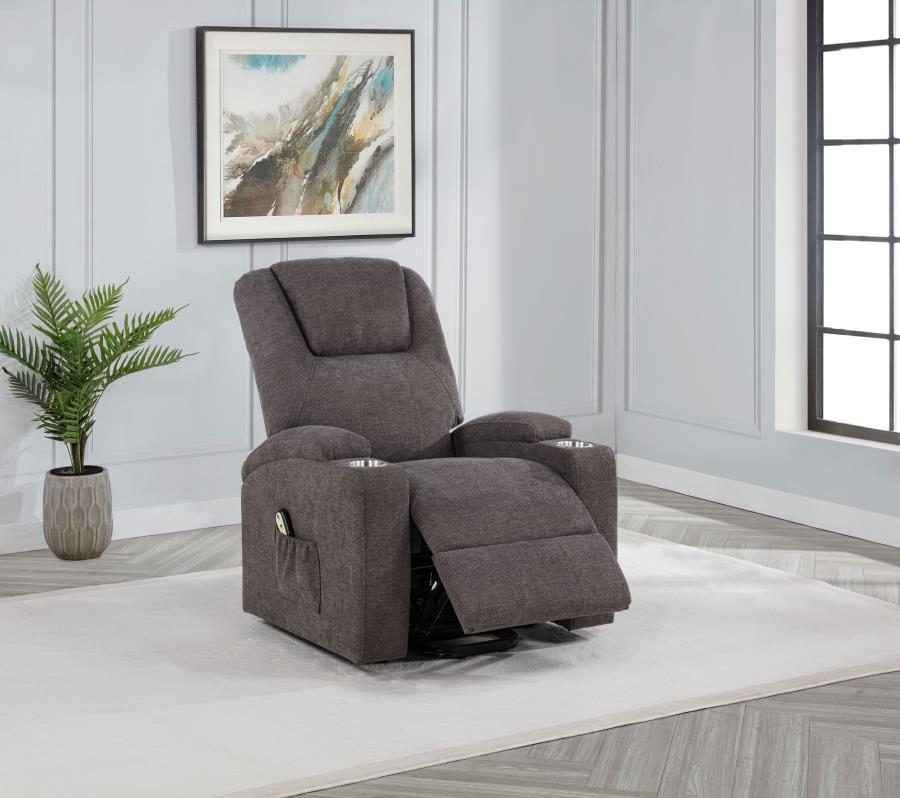 Louie Chenille Upholstered Power Lift Massage Chair Brown-zoom-3