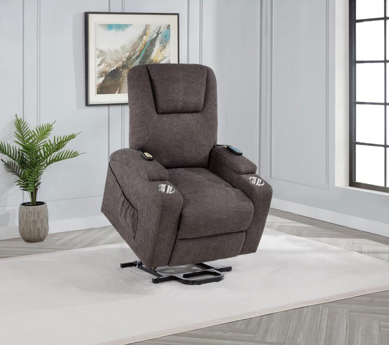 Louie Chenille Upholstered Power Lift Massage Chair Brown-zoom-