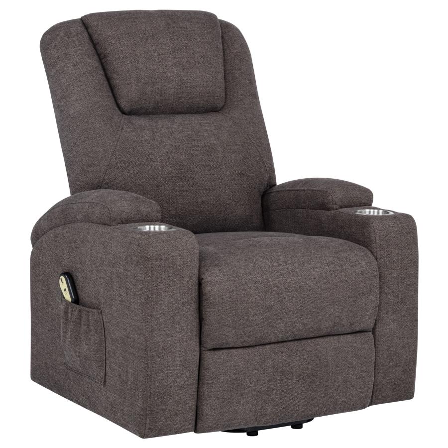 Louie Chenille Upholstered Power Lift Massage Chair Brown-1
