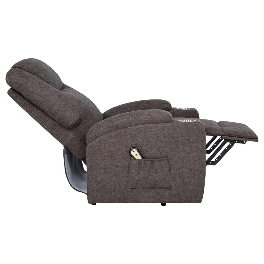 Louie Chenille Upholstered Power Lift Massage Chair Brown-10