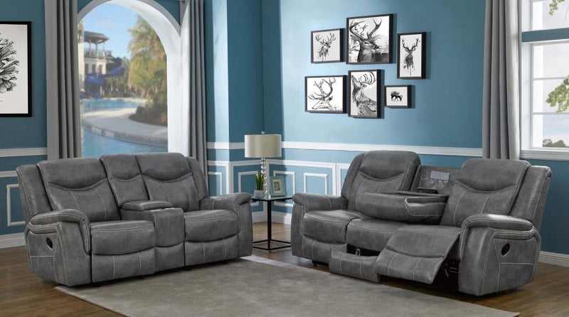 Conrad 2-piece Upholstered Padded Arm Motion Sofa Set Grey-zoom-