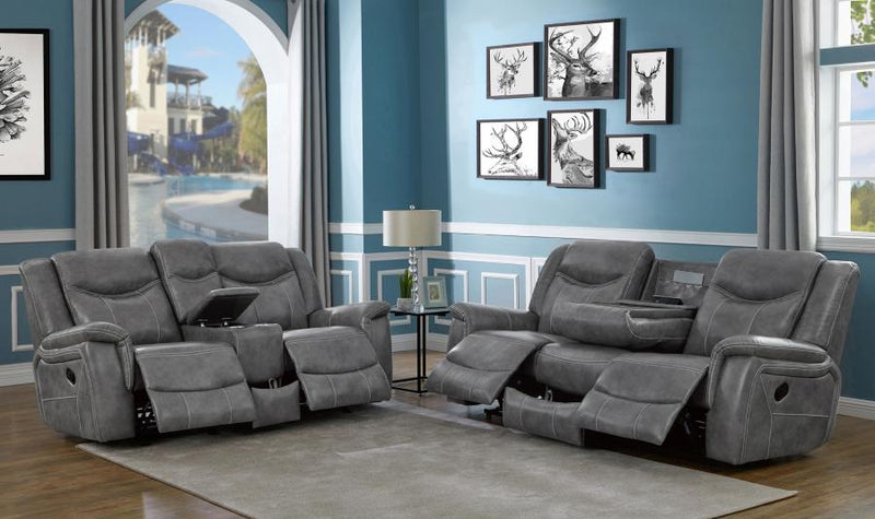 Conrad 2-piece Upholstered Padded Arm Motion Sofa Set Grey-zoom-