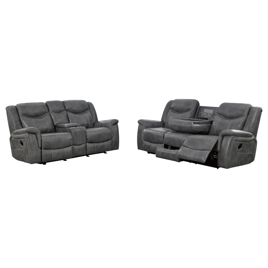 Conrad 2-piece Upholstered Padded Arm Motion Sofa Set Grey-zoom-3