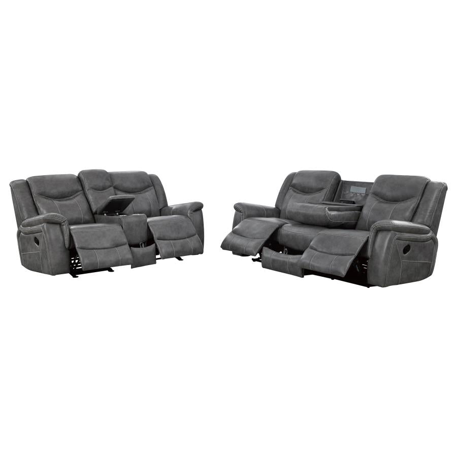 Conrad 2-piece Upholstered Padded Arm Motion Sofa Set Grey-zoom-4