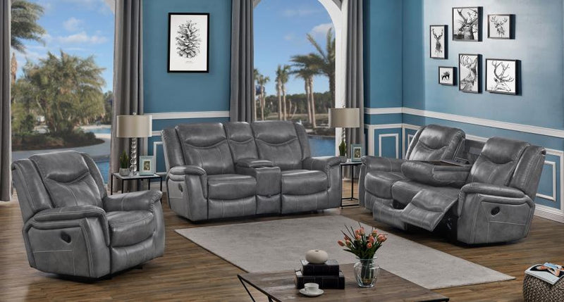 Conrad 3-piece Upholstered Padded Arm Motion Sofa Set Grey-zoom-