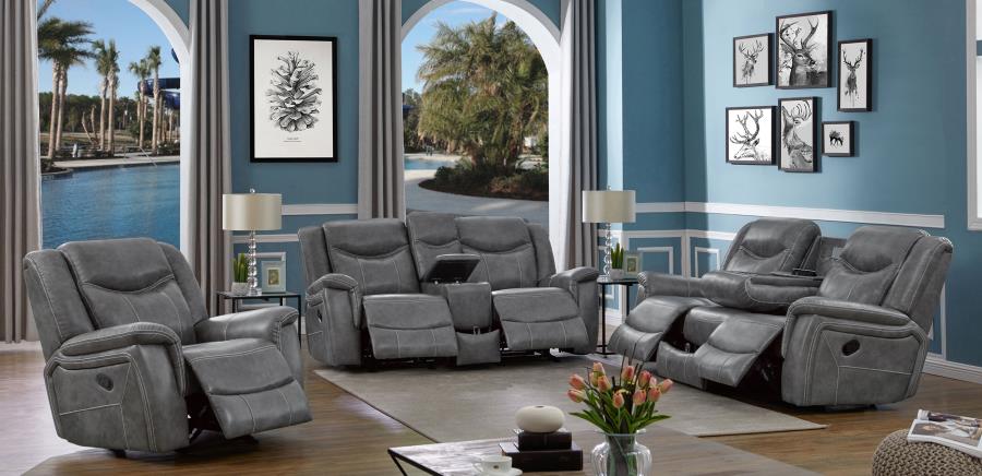 Conrad 3-piece Upholstered Padded Arm Motion Sofa Set Grey-zoom-2