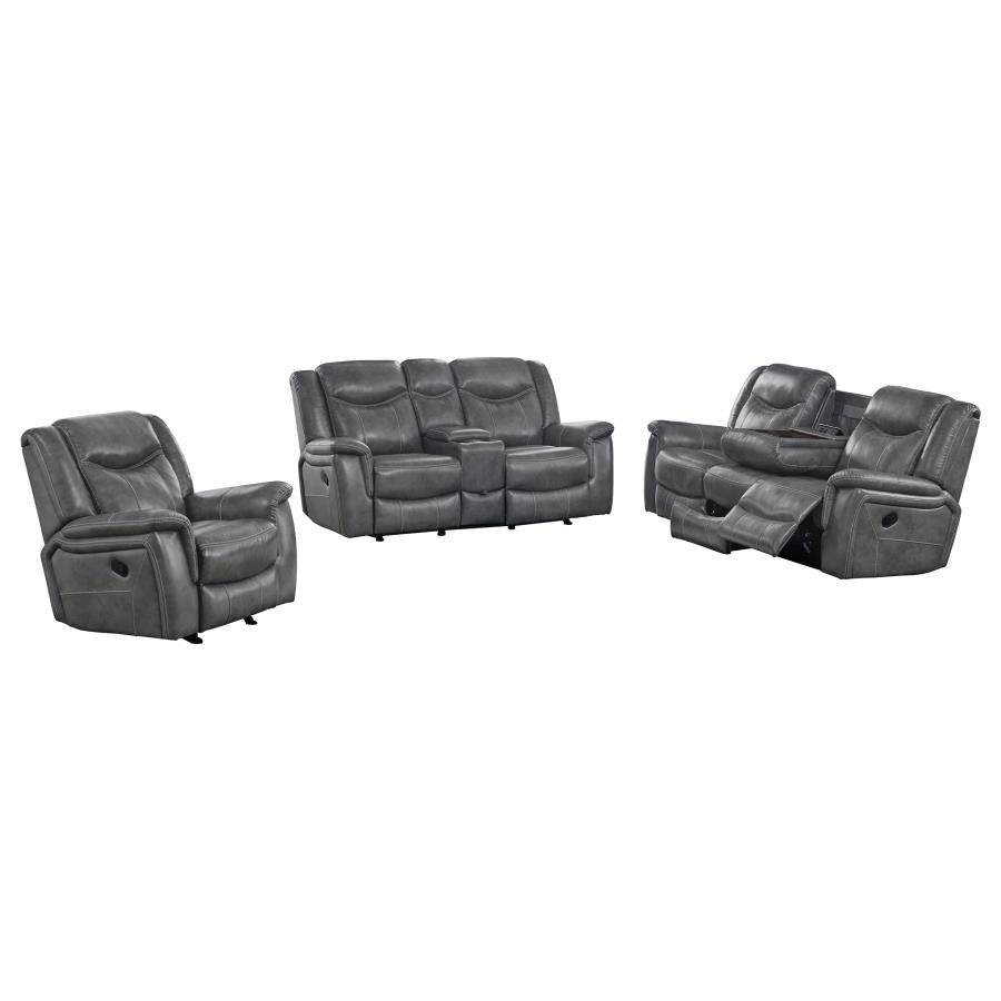 Conrad 3-piece Upholstered Padded Arm Motion Sofa Set Grey-zoom-3