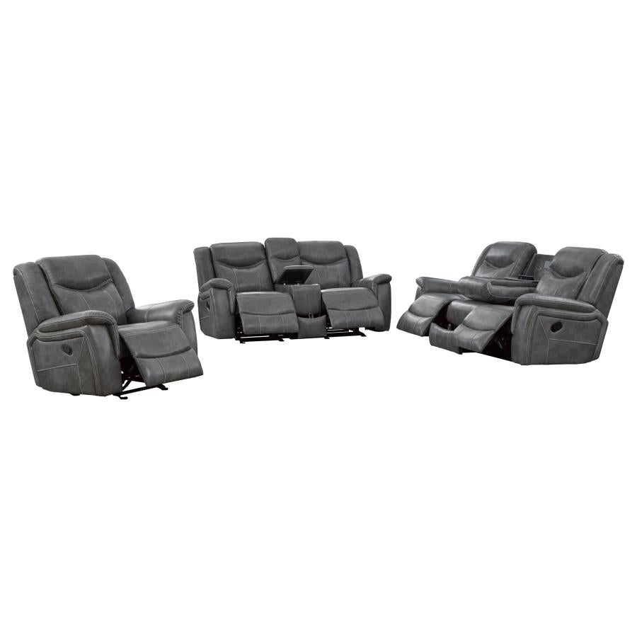 Conrad 3-piece Upholstered Padded Arm Motion Sofa Set Grey-4
