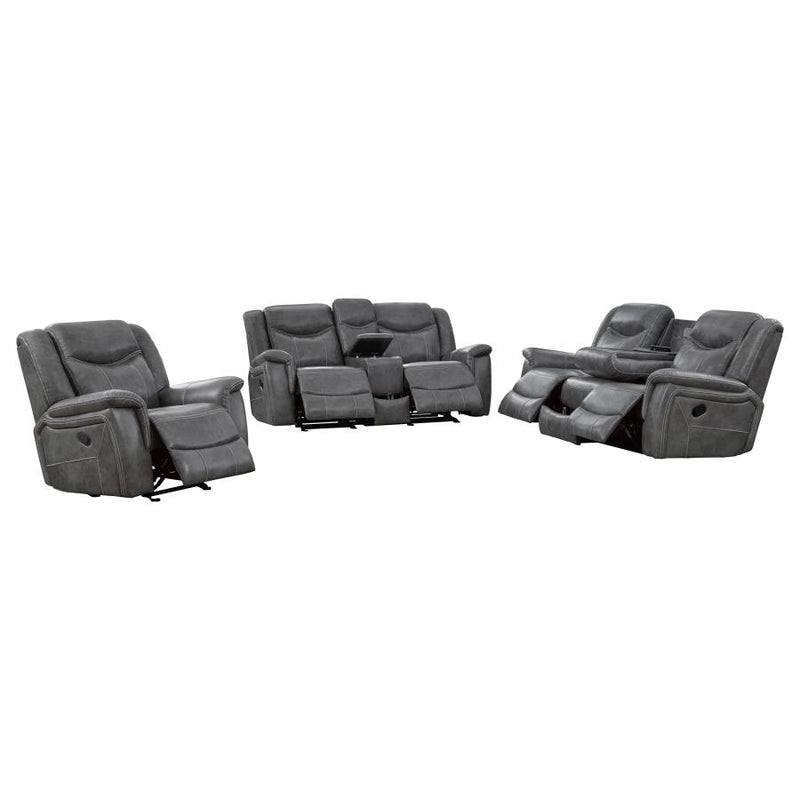 Conrad 3-piece Upholstered Padded Arm Motion Sofa Set Grey-zoom-
