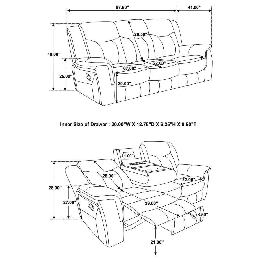 Conrad 3-piece Upholstered Padded Arm Motion Sofa Set Grey-zoom-17