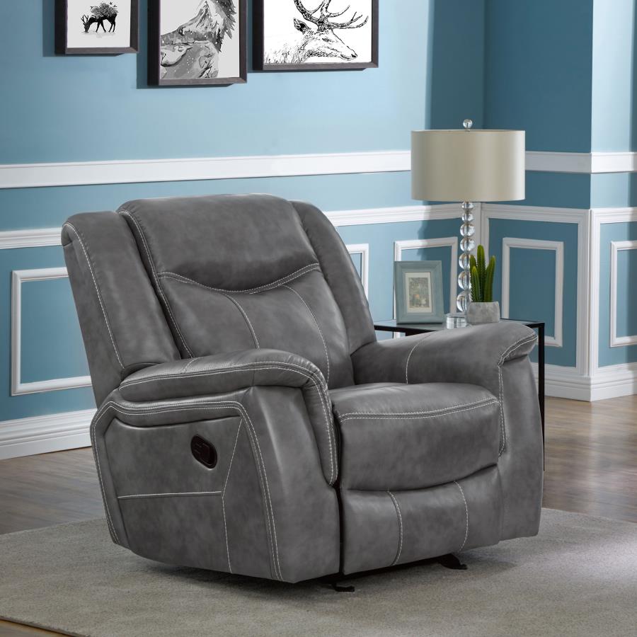 Conrad Upholstered Padded Arm Glider Recliner Grey-zoom-2