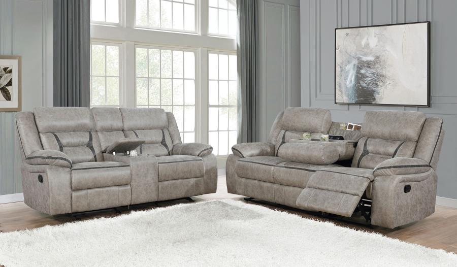 Greer 2-piece Upholstered Reclining Sofa Set Taupe-2
