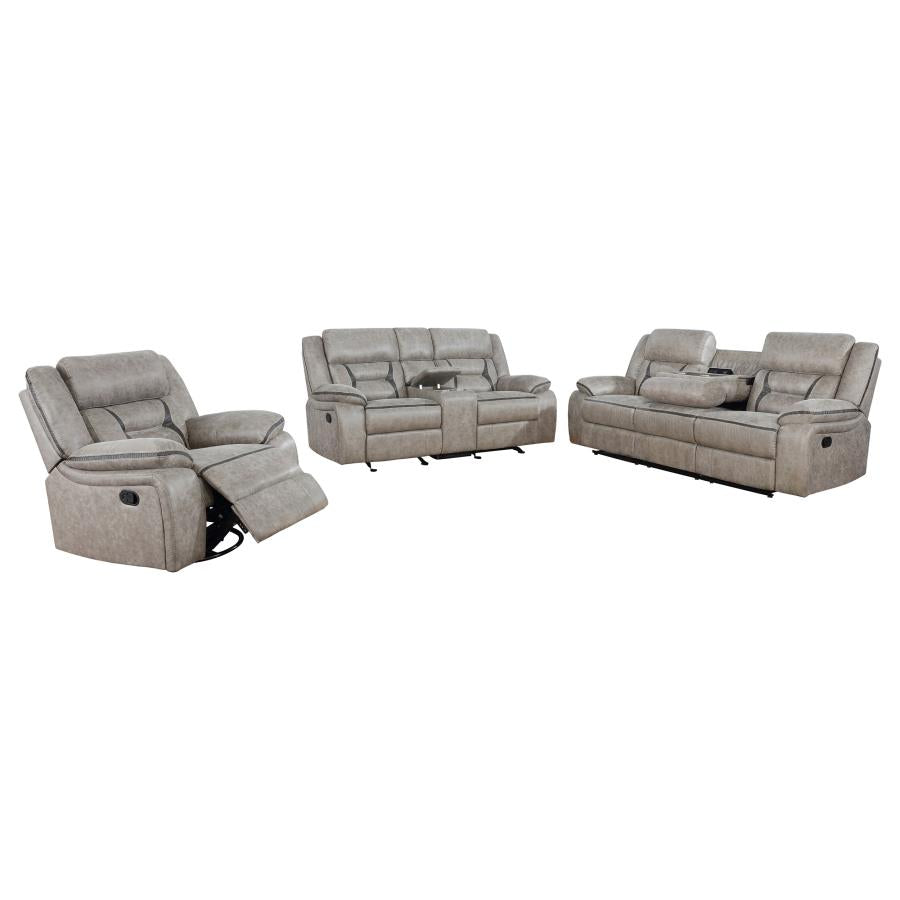 Greer 3-piece Upholstered Reclining Sofa Set Taupe-zoom-4