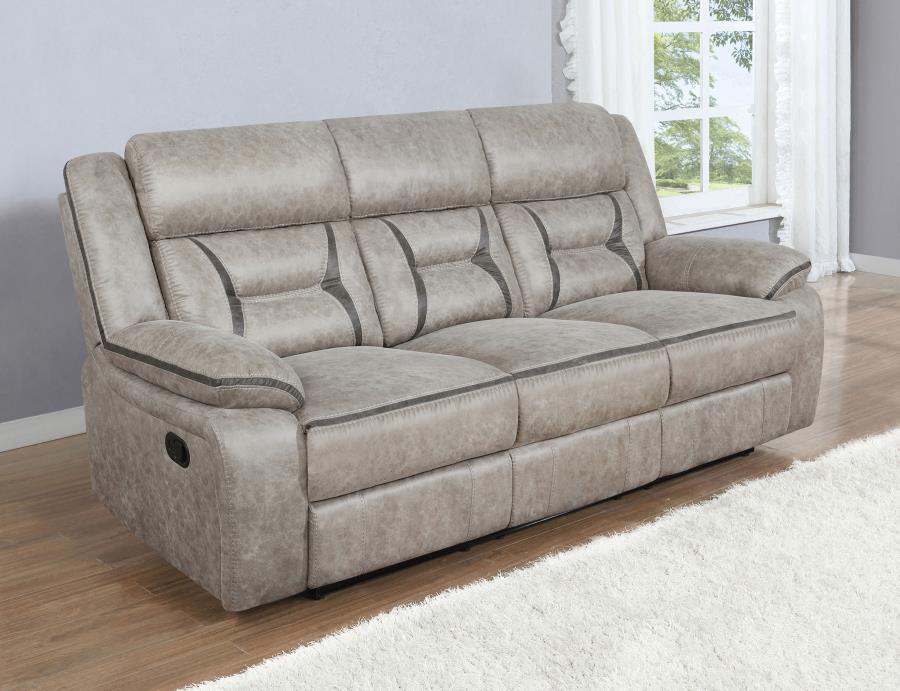 Greer Upholstered Motion Reclining Sofa Taupe-2
