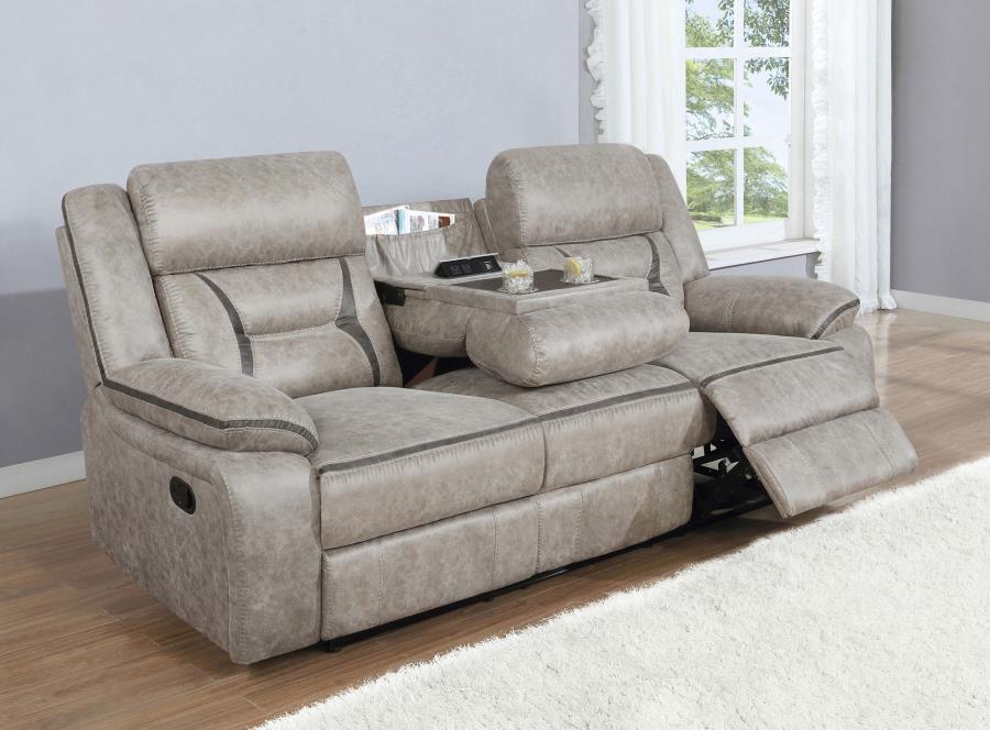 Greer Upholstered Motion Reclining Sofa Taupe-zoom-1