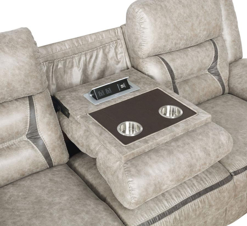 Greer Upholstered Motion Reclining Sofa Taupe-zoom-