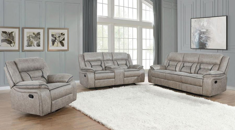 Greer Upholstered Motion Reclining Sofa Taupe-zoom-