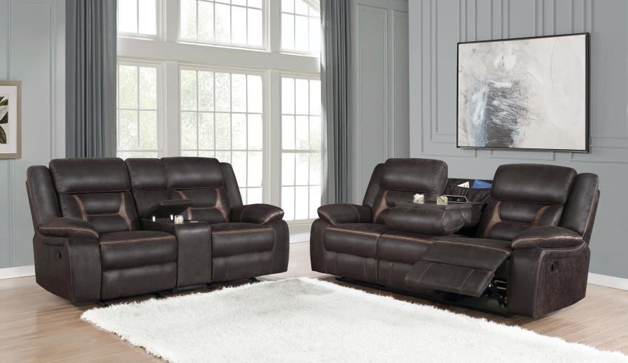 Greer 2-piece Upholstered Reclining Sofa Set Brown-2