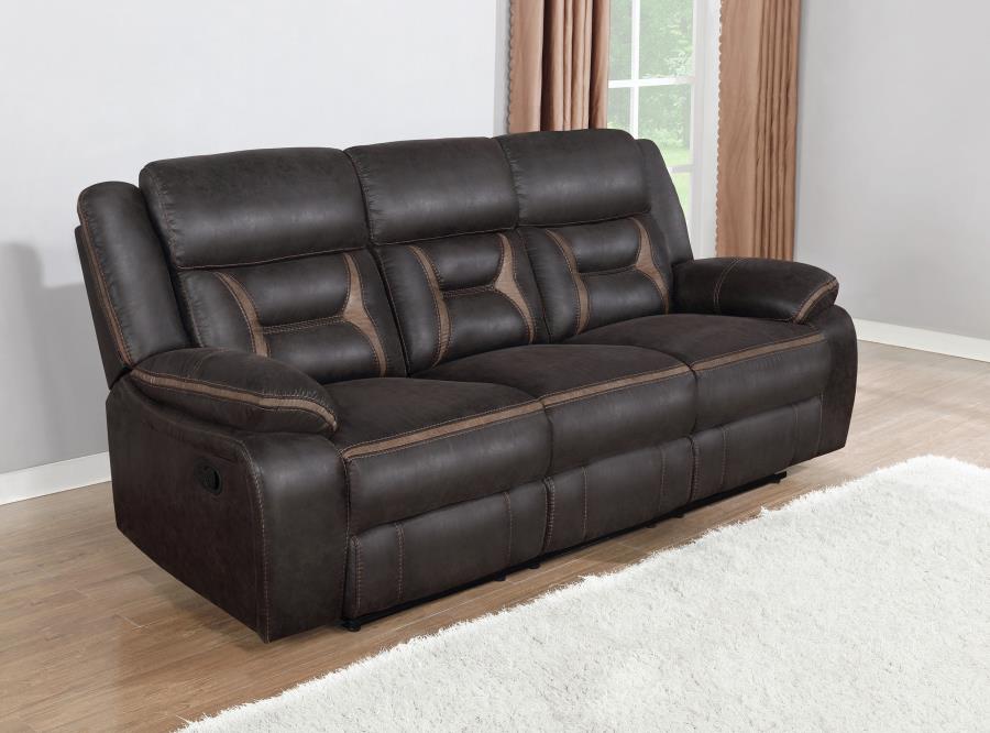 Greer Upholstered Motion Reclining Sofa Brown-zoom-2