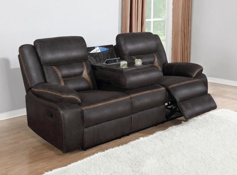 Greer Upholstered Motion Reclining Sofa Brown-zoom-