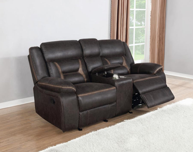 Greer Upholstered Motion Reclining Loveseat Brown-zoom-