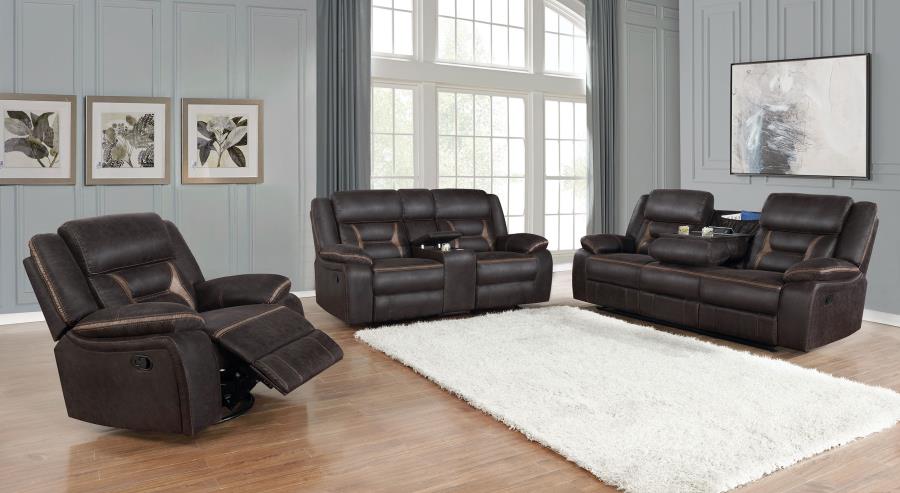 Greer Upholstered Motion Reclining Loveseat Brown-11