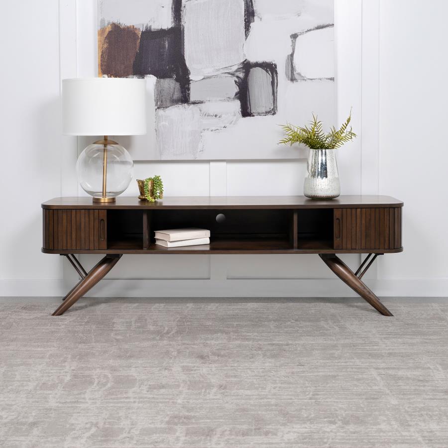 Valna Wood 71-inch TV Stand with Sliding Doors Walnut-zoom-1