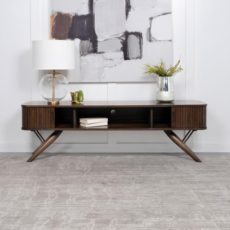 Valna Wood 71-inch TV Stand with Sliding Doors Walnut-zoom-