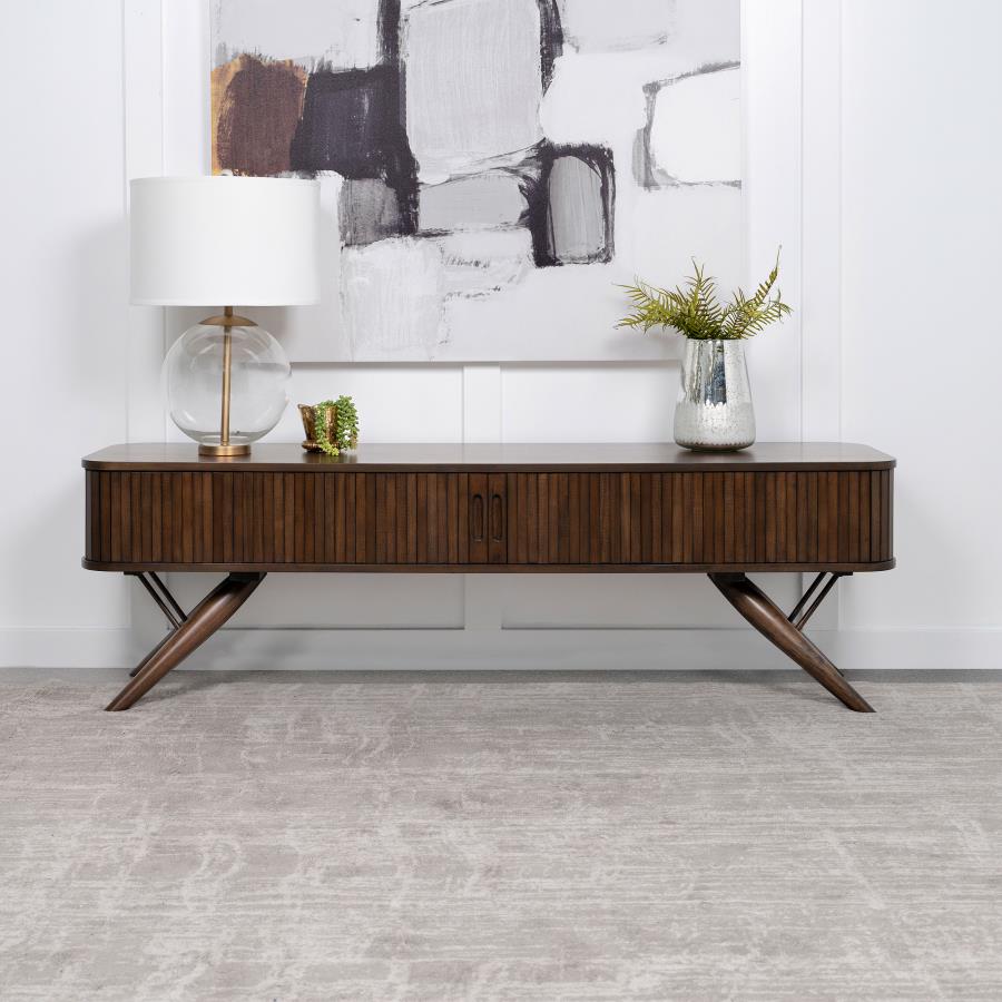 Valna Wood 71-inch TV Stand with Sliding Doors Walnut-zoom-2