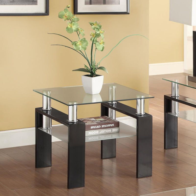 Dyer 1-shelf Square Glass Top Side End Table Black-zoom-