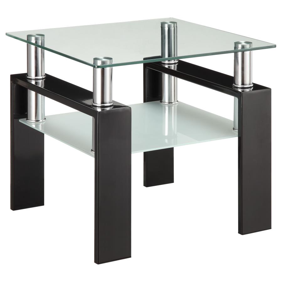 Dyer 1-shelf Square Glass Top Side End Table Black-zoom-1
