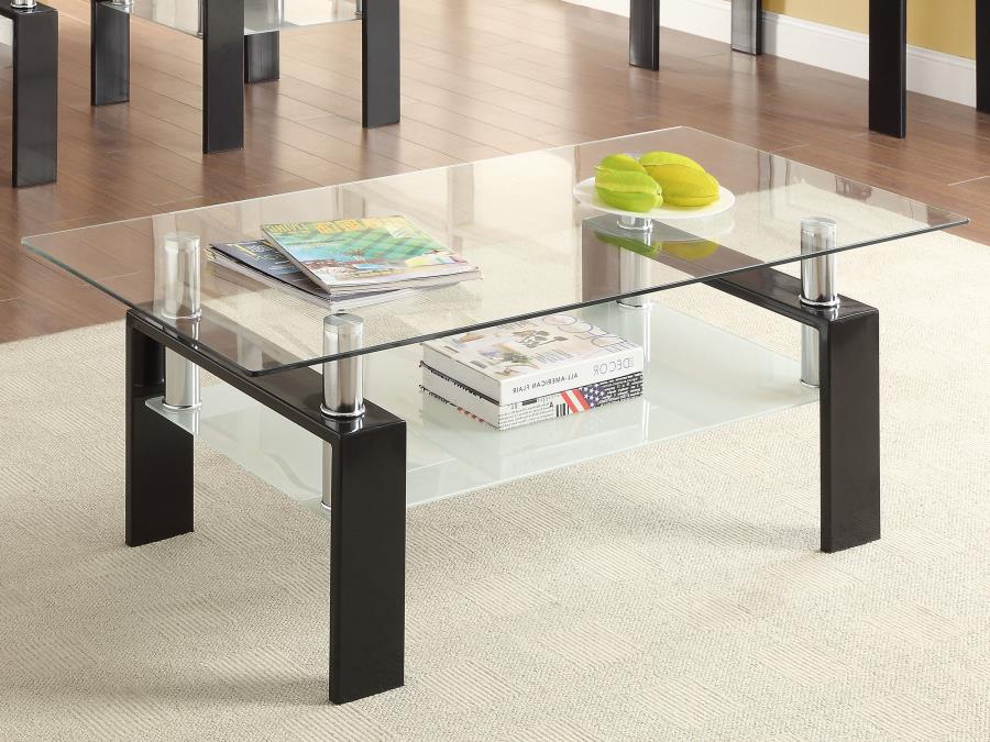 Dyer 1-shelf Rectangular Glass Top Coffee Table Black-zoom-2