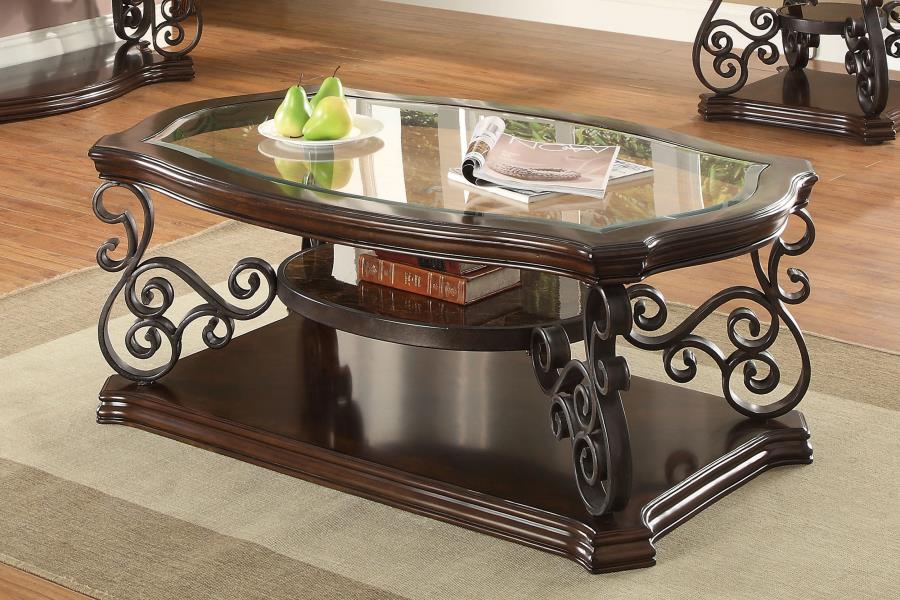 Laney 1-shelf Glass Top Rectangular Coffee Table Deep Merlot-zoom-2