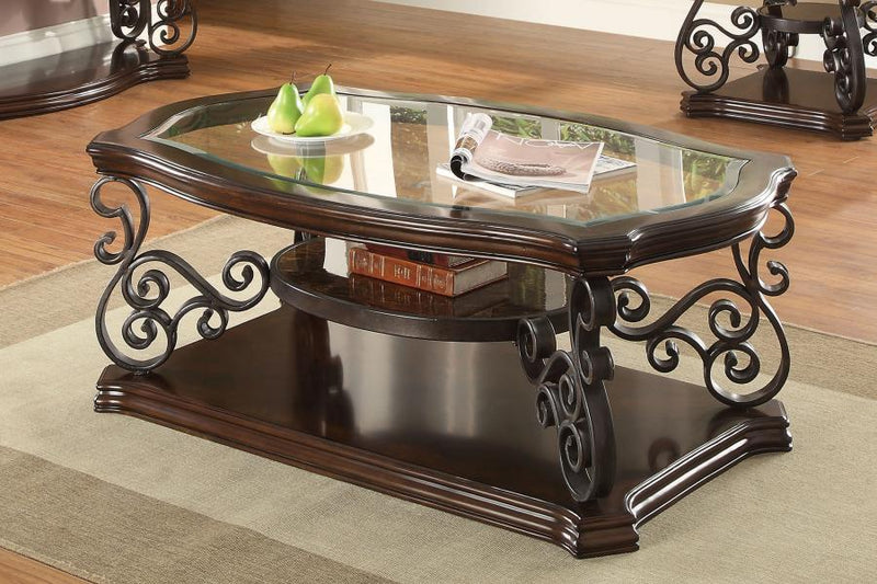 Laney 1-shelf Glass Top Rectangular Coffee Table Deep Merlot-zoom-