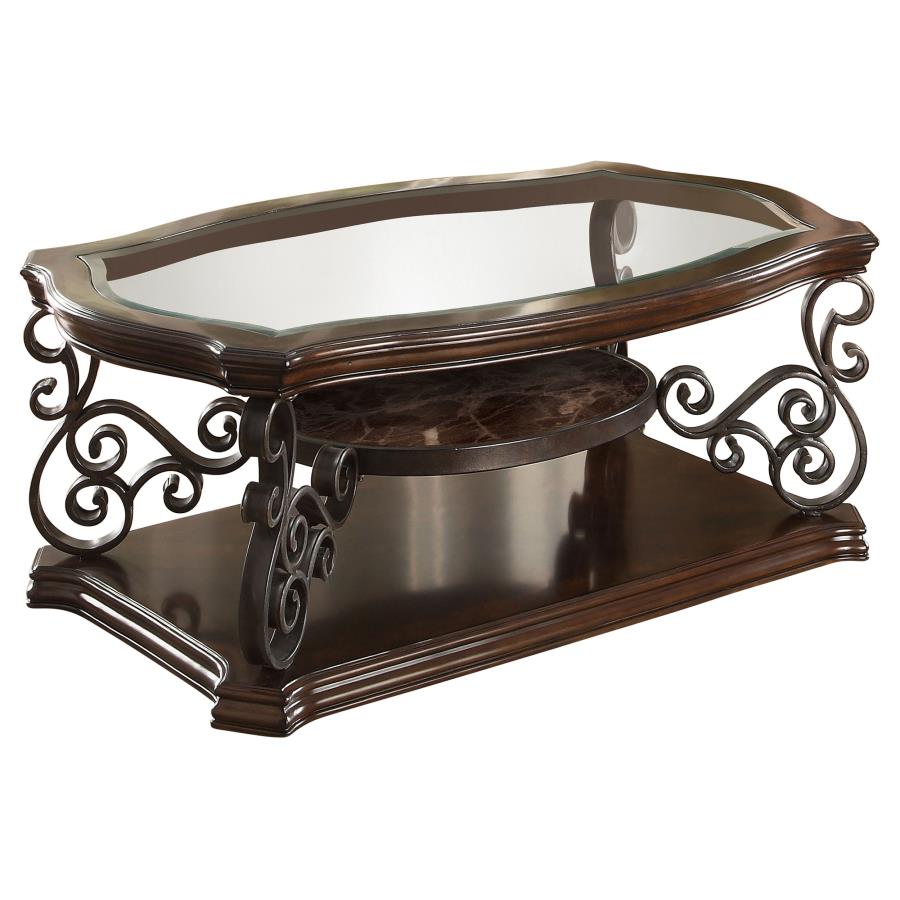 Laney 1-shelf Glass Top Rectangular Coffee Table Deep Merlot
