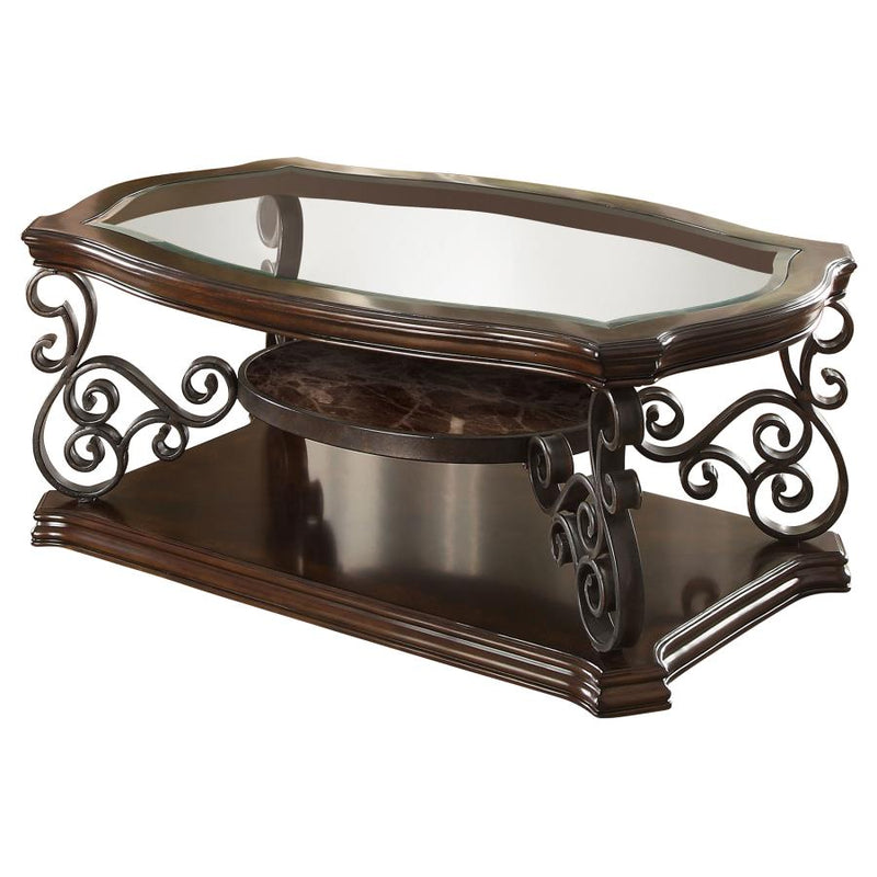 Laney 1-shelf Glass Top Rectangular Coffee Table Deep Merlot-zoom-